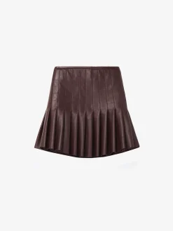 Minigonna a pieghe in pelle da Donna in Bordeaux
