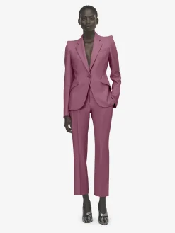 Pantaloni a sigaretta in gabardine di lana da Donna in Rosa