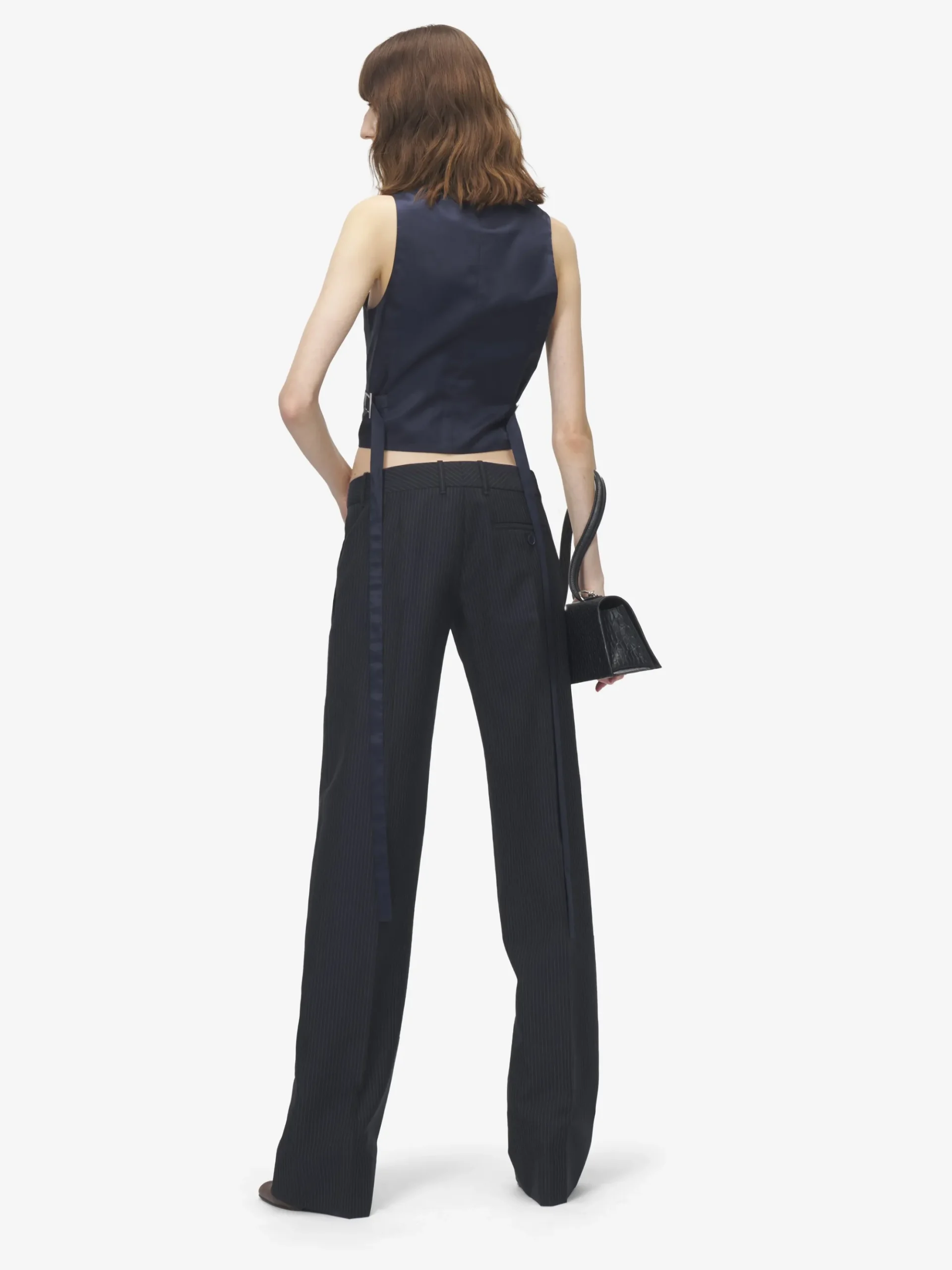 Pantaloni bumster gessati da Donna in Blu Navy