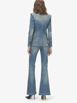 Pantaloni in Denim Bootcut da Donna in Washed Blue