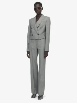 Pantaloni sartoriali in lana grisaglia da Donna in Nero/Avorio