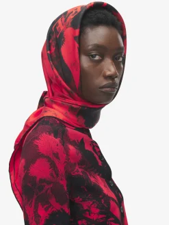 Sciarpa floreale da Donna in Rosso/Nero