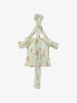 Top a pieghe con motivo floreale da Donna in Pietra/Arancione chiaro