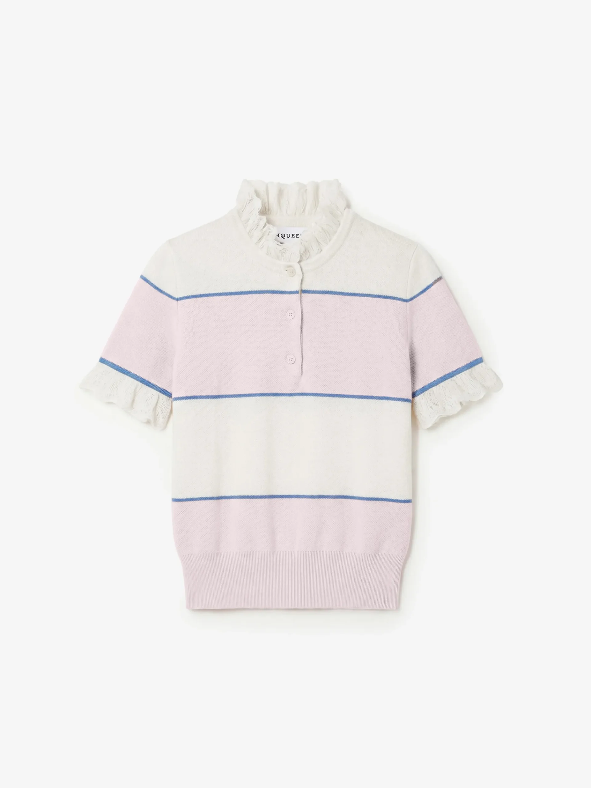 Top a righe con volant da Donna in Avorio/Rosa chiaro