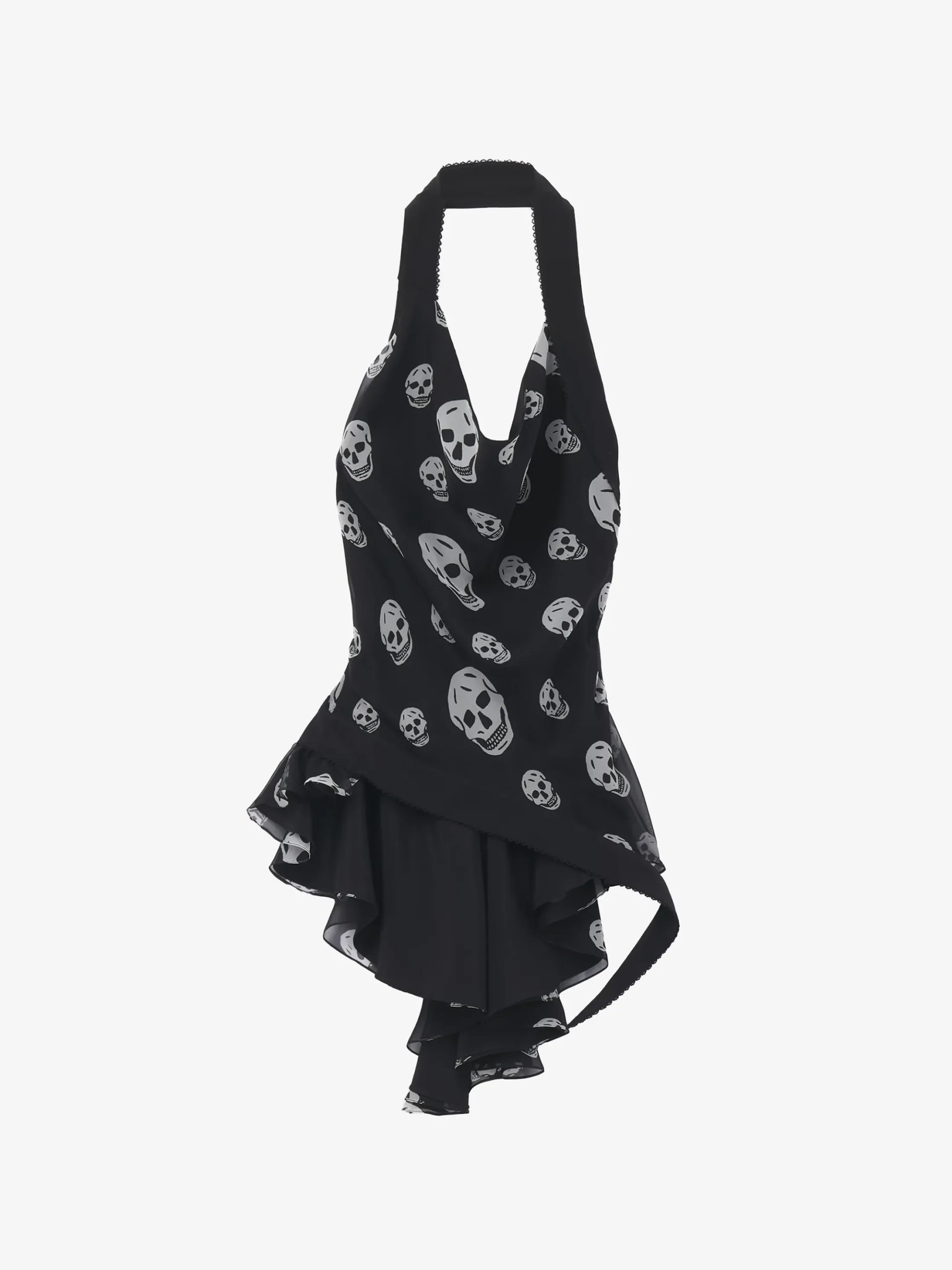 Top asimmetrico con stampa Skull da Donna in Nero/Bianco
