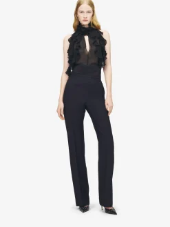 Top con volant da Donna in Nero