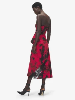 Top senza spalline floreale da Donna in Rosso/Nero
