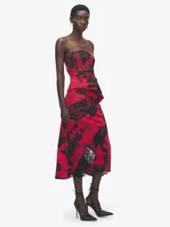 Top senza spalline floreale da Donna in Rosso/Nero