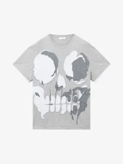 T-shirt con applicazione Skull da Uomo in Grigio Chiaro