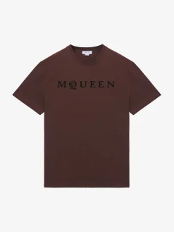 T-shirt con logo McQueen floccato da Uomo in Rosso Scuro