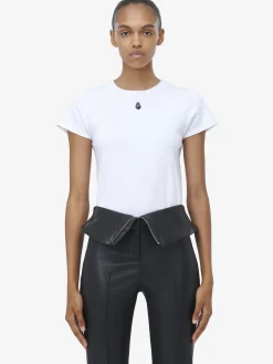 T-shirt con ricamo Skull da Donna in Bianco Ottico