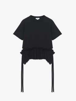 T-shirt con volant in pizzo da Donna in Nero